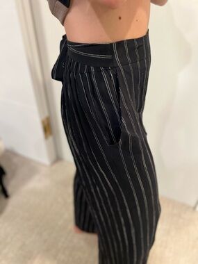 Aritzia Black Pinstripe Wide-Leg Trousers
